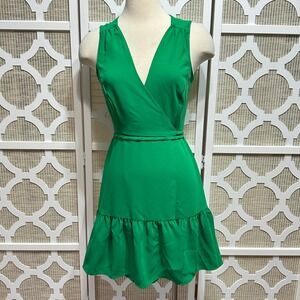 Amanda Uprichard Wrap Dress Womens S Kelly Green Ruffle Hem Preppy Lightweight